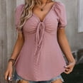 thumbnail image 4 of iHengLiXing Tops for Women Plus Size Womens-neck Solid Blouses And Short Sleeve Drawstring Shirts And XXL Pink, 4 of 6