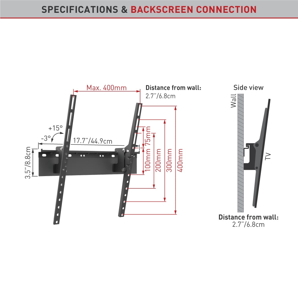 Barkan Tilt TV Wall Mount, 13 - 58 inch Tilt Screen Bracket, Holds up to 55lbs, Fits LED OLED LCD