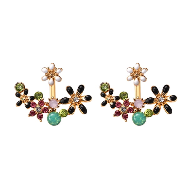 Moda pequeña flor fresca del sol con incrustaciones de color pequeña flor Stud Pendientes Frontera Oreja Joyería