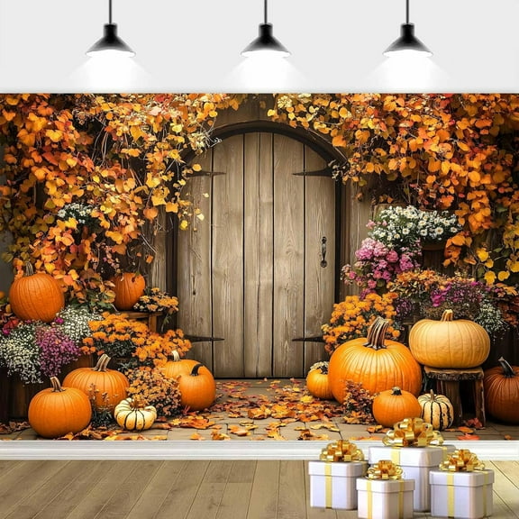 Fall Thanksgiving Backdrop Autumn Pumpkin Rustic Wood Board Barn Photography Backdrop Background Flower Maple Leaves Baby Shower Banner Supplies Photo Booth Prop