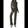 thumbnail image 1 of Conjuntos de 2 Piezas para Mujer, Larga, Cuello Redondo, Pantalones Acampanados de Cintura Alta, Conjuntos de Chándal, Ropa de Calle. Verde M, 1 of 10