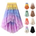 thumbnail image 2 of Douhoow Women Rainbow Tulle Skirts Gradient Tiered Ruffles Elastic Waist Swing Midi Cake Skirt, 2 of 7