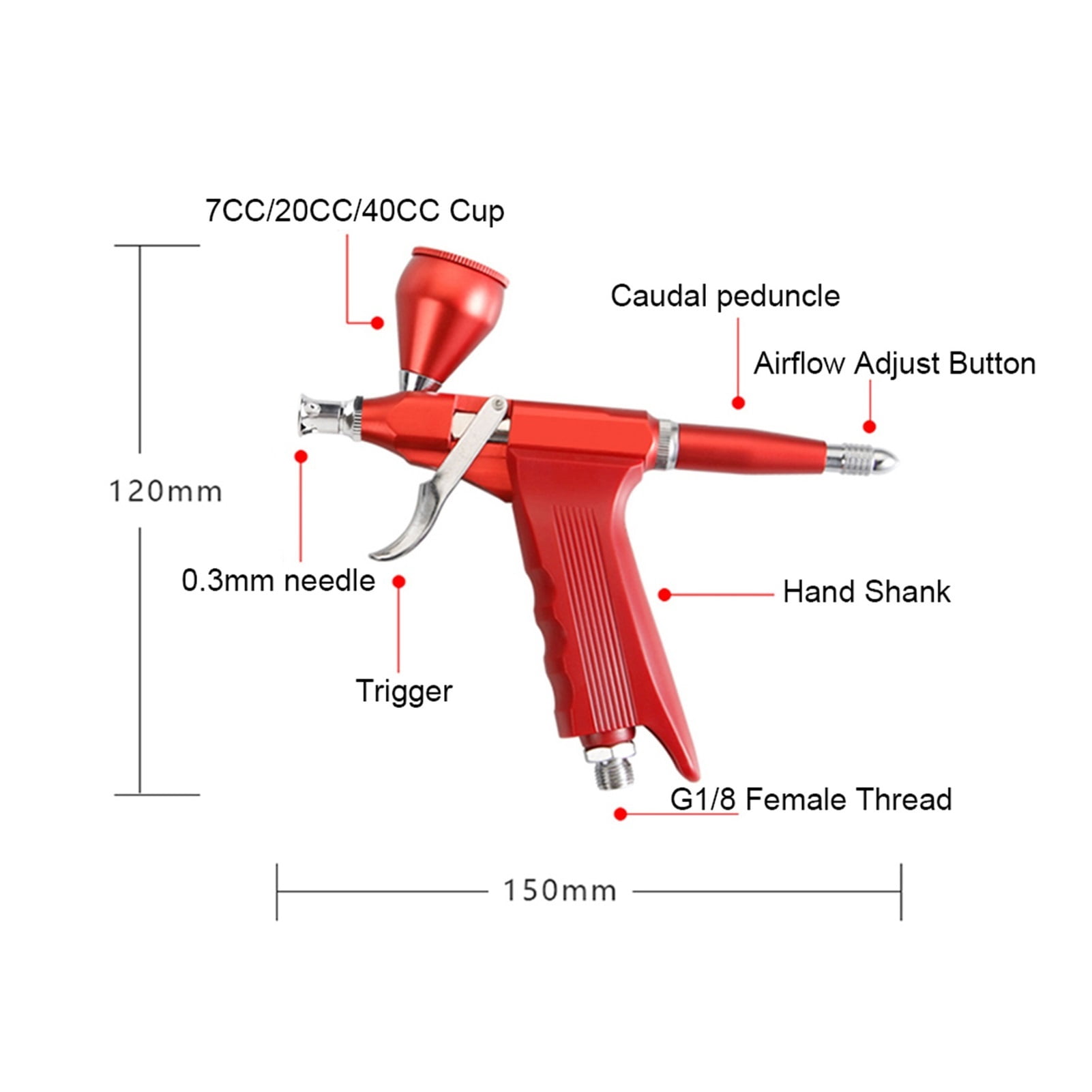 Dual Action Easy Clean Use Trigger Simple Disassembly 20 40 CC Cup High Capacity Airbrush Gun With Hose ,Versatile applications