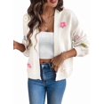 thumbnail image 2 of Women'S Cropped Cardigan Long-Sleeved Sweaters Boho Crochet Floral Embroidery Oversized Open Front Knit Outwear White XL, 2 of 9