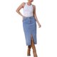thumbnail image 2 of Falda midi de mezclilla ajustada de cintura alta con abertura y dobladillo sin terminar para mujer INSPIRE CHIC 2XL azul claro, 2 of 6