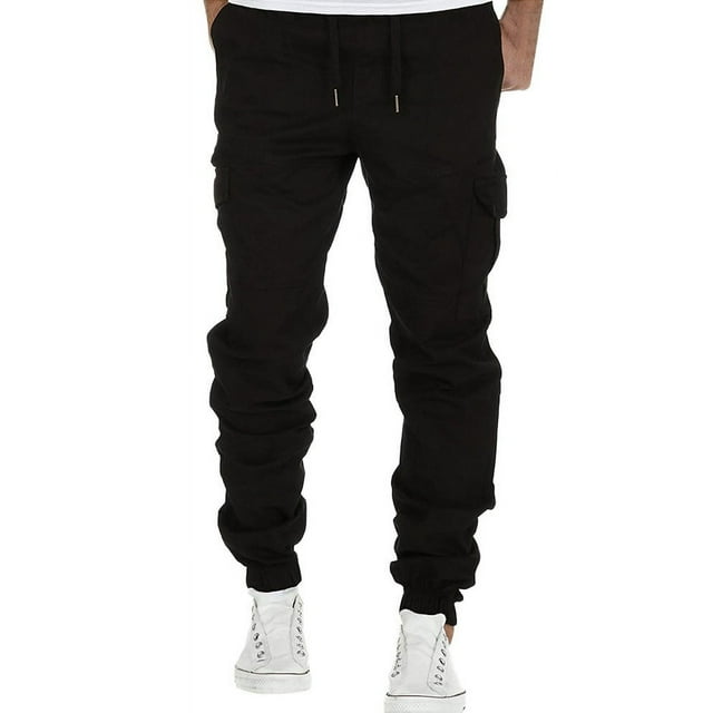 WEAIXIMIUNG Work Overalls Men Canvas Fashion Men's Sport Pure Color Bandage Casual Loose Sweatpants Drawstring Pant