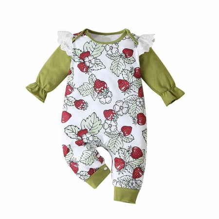 

Dezsed Spring Autumn For Newborns Clothes Infant Baby Rompers Ruffles Long Sleeve Strawberry Print Romper Baby Girls Jumpsuit 0-12 Months