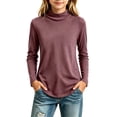 thumbnail image 2 of Girls Turtleneck Long Sleeve Shirts, Soft‑Stretch Mock‑Neck Basic Pullover Top, Casual Curved‑Hem Fitted Layering Tee, 2 of 6