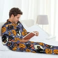 thumbnail image 3 of Halloween Costumes Mens Pajamas Set, pumpkins halloween cat Halloween Pajamas Button Down Long Sleeve Loungewear Halloween Sleepwear Pjs sets for Men, 3 of 7