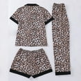 thumbnail image 5 of YMNXA Pajamas For Women Set Short Sleeve Lapel Buttons Leopard Print Tops Shorts Pants Soft 3 Piece Outfit For Home Relaxation And Nightwear Brown L, 5 of 7