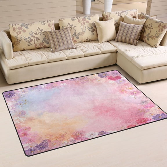 Non-Slip Area Rug 31"x20" Indoor Washable Floor Mats Carpet Printed for Living Room, Bedroom, Home Decor Colorful Pastel Floral Pattern