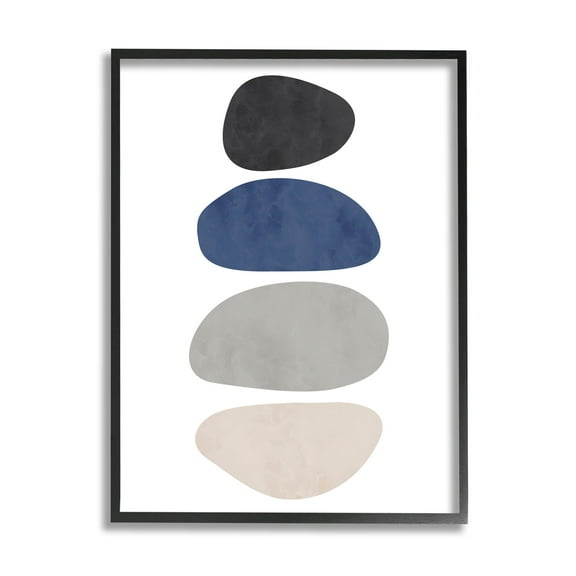 Minimal Stacked Round Shapes Abstract Graphic Art Black Framed Art Print Wall Art