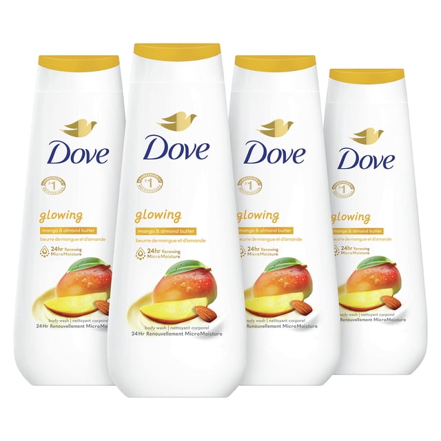 Body Wash Dove Glowing Mantequilla de mango y almendras, 600 ml, paquete de 4