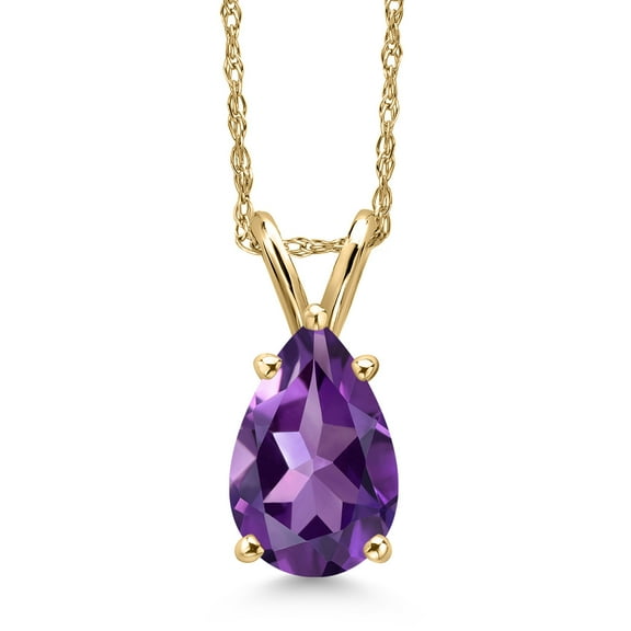 Gem Stone King 14K Yellow Gold Purple Amethyst Pendant Necklace for Women | 1.09 Cttw | Gemstone February Birthstone | Pear Shape 9X6MM | With 18 inch Chain