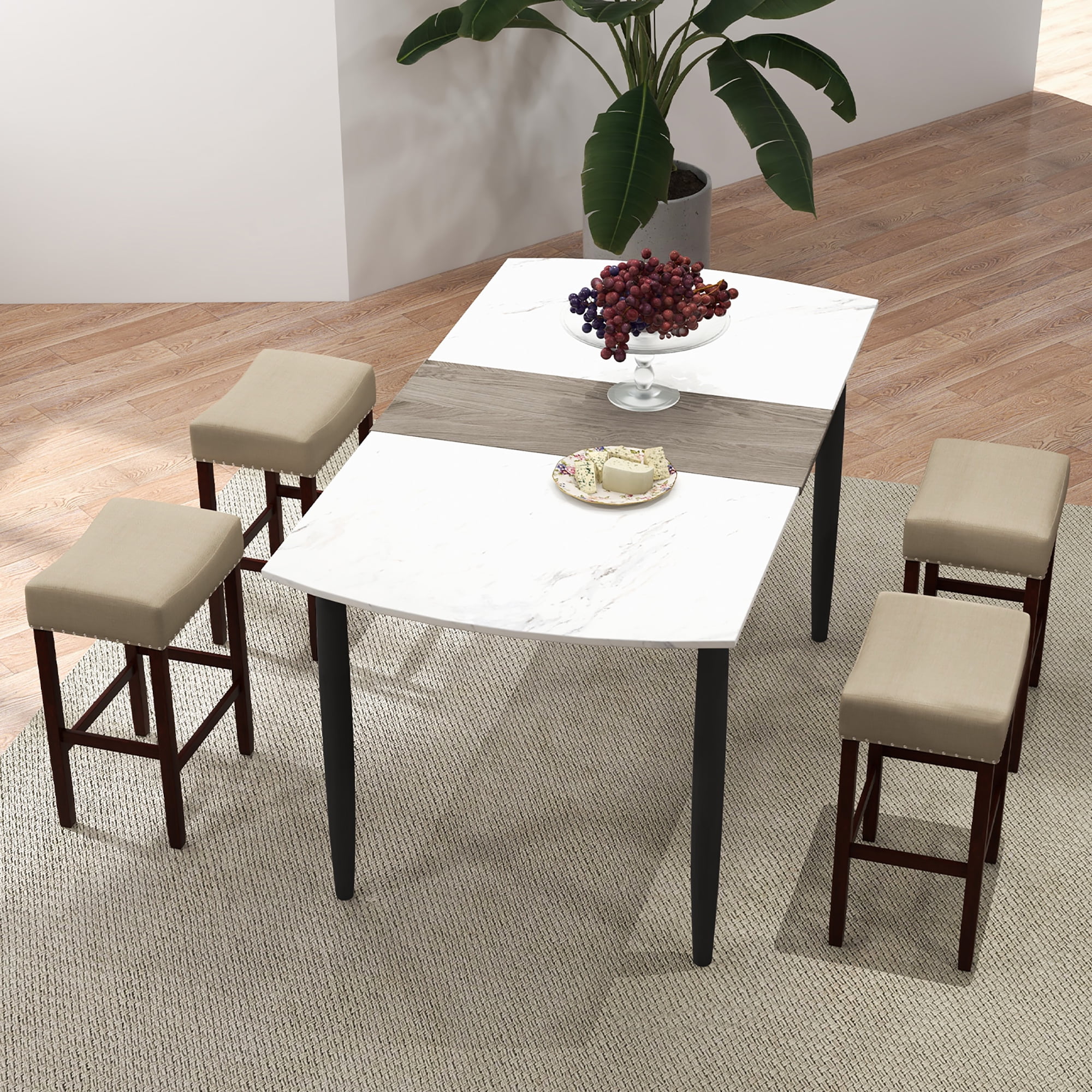 Costway Saddle Seat Backless Bar Stools, Beige (Set of 2)
