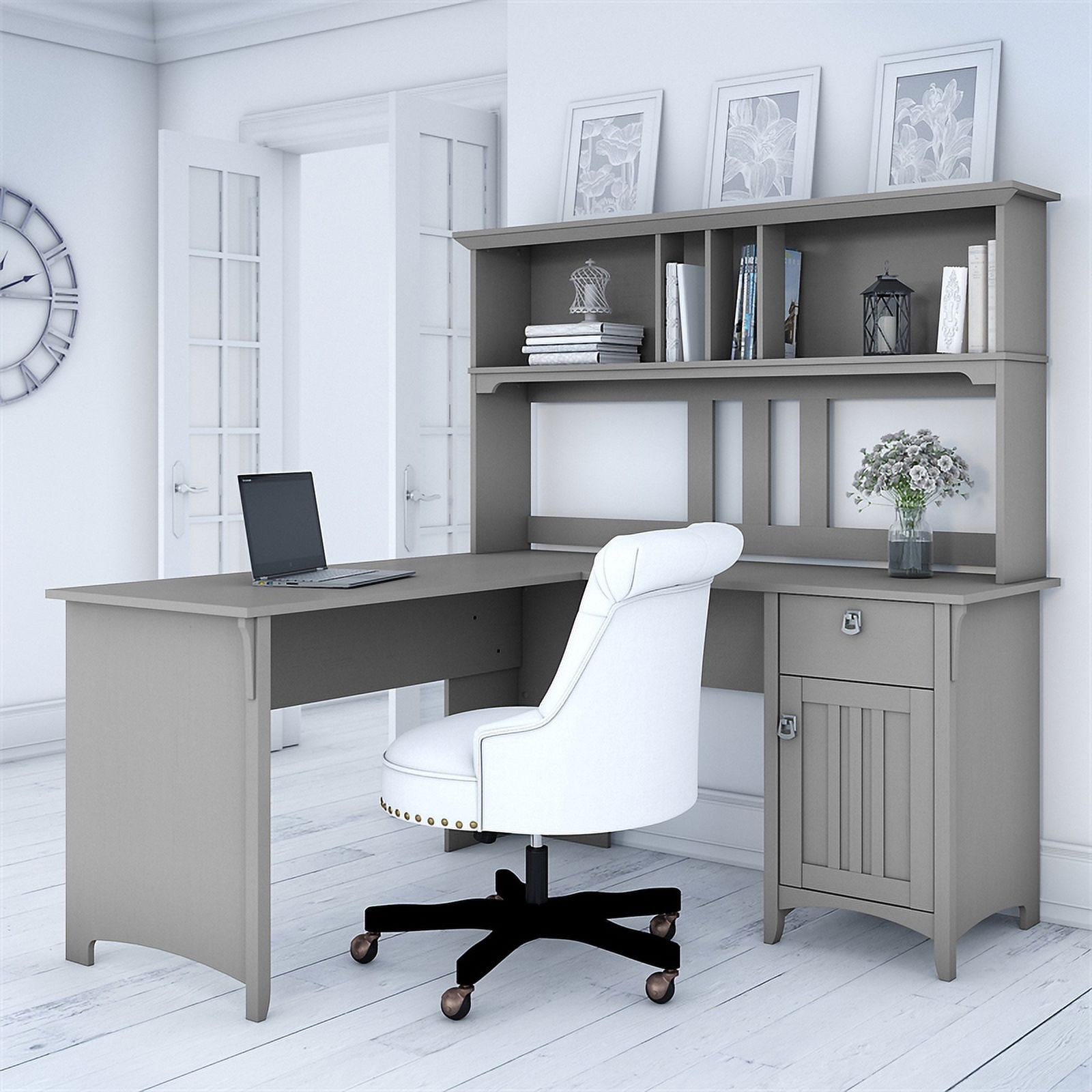 Scranton & Co Furniture Salinas 60W L Shaped Desk with Hutch in Cape Cod Gray - image 2 of 7