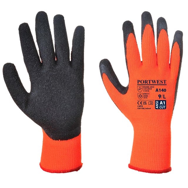 Portwest - Guantes de Agarre A140 de Látex para Adultos Unisex (Naranja, Negro)