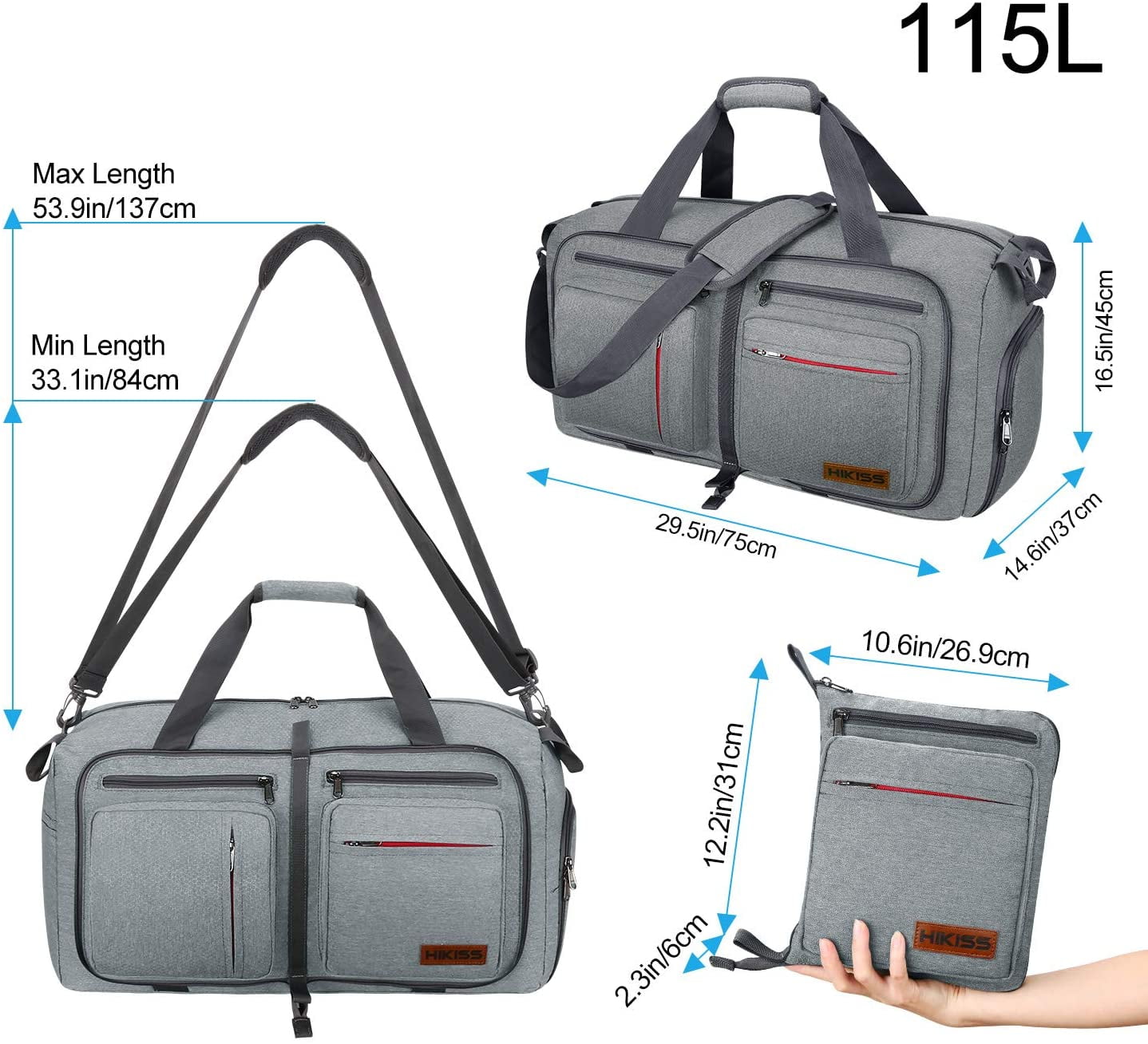 Travel Duffel Bag, 115L Packable Duffle Bag with Shoes Compartment