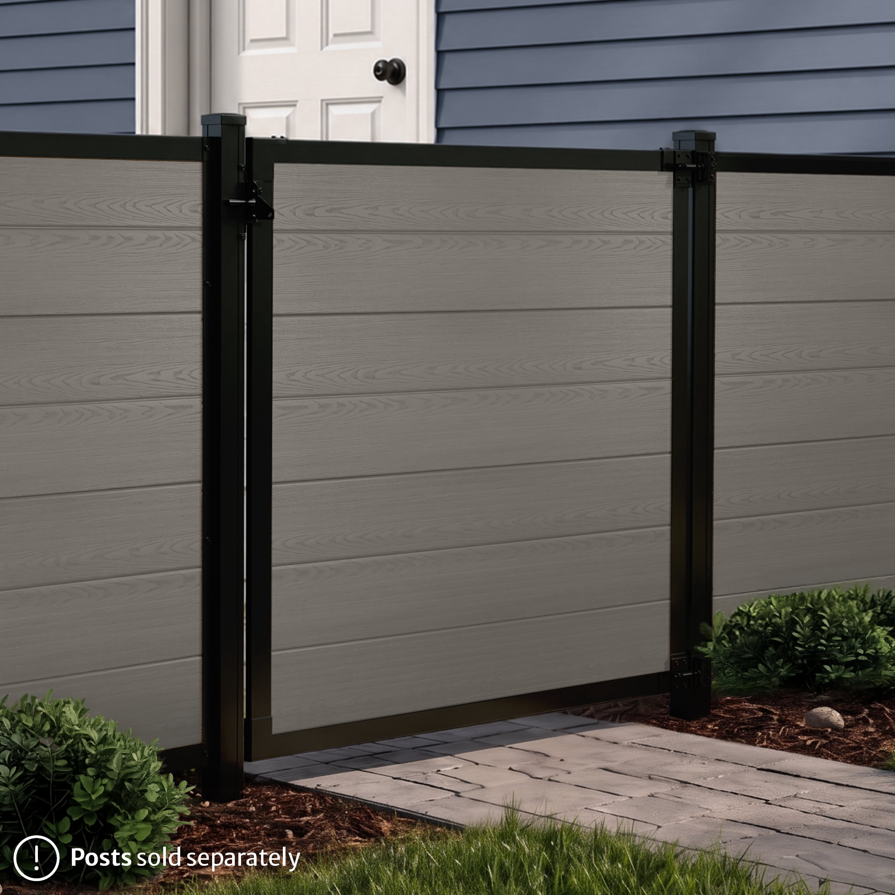 4ft H x 4ft W WamBam Privacy Fence Gate, Composite Fence Gate Kit with Aluminum Frame, Woodgrain Boards, No-Dig Install, UV Resistant Outdoor Gate for Backyard Patio or Pool, Slate Grey BL19119