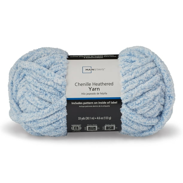 Mainstays Super Bulky 100 Polyester Chenille Light Blue Yarn, 33 yd