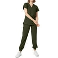 thumbnail image 2 of HAJWOH Army Green Scrubs Sets for Women Stretchy Nursing Uniform Short Sleeve V Neck Scrub & Jogger Pant Solid Color Medical Scrub Sets with Multi Pocket Army Green L, 2 of 6