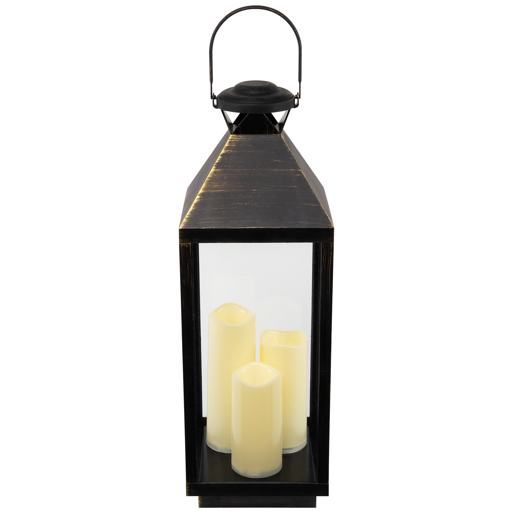 Northlight Lantern with Flameless LED Candles - 24" - Gold and Brushed Black