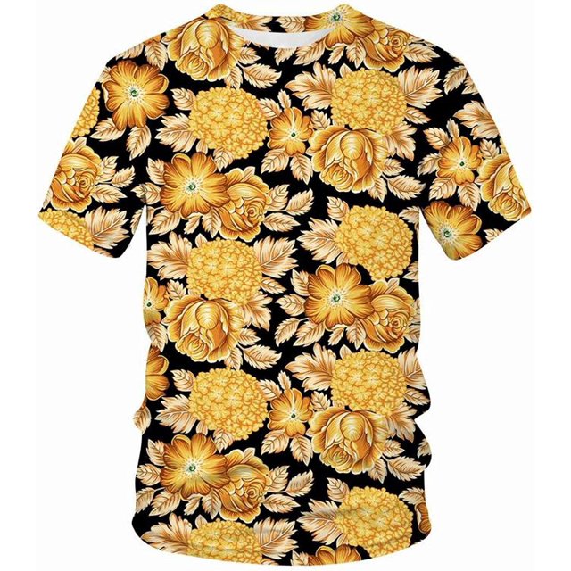 "Playera Manga Larga Hombre Camisetas Camiseta De Hip Hop con Estampado De Corona De Flores Doradas En 3D De Verano para Hombres/Mujeres, Ropa Unisex De Lujo De Manga Corta" Xishao ropa