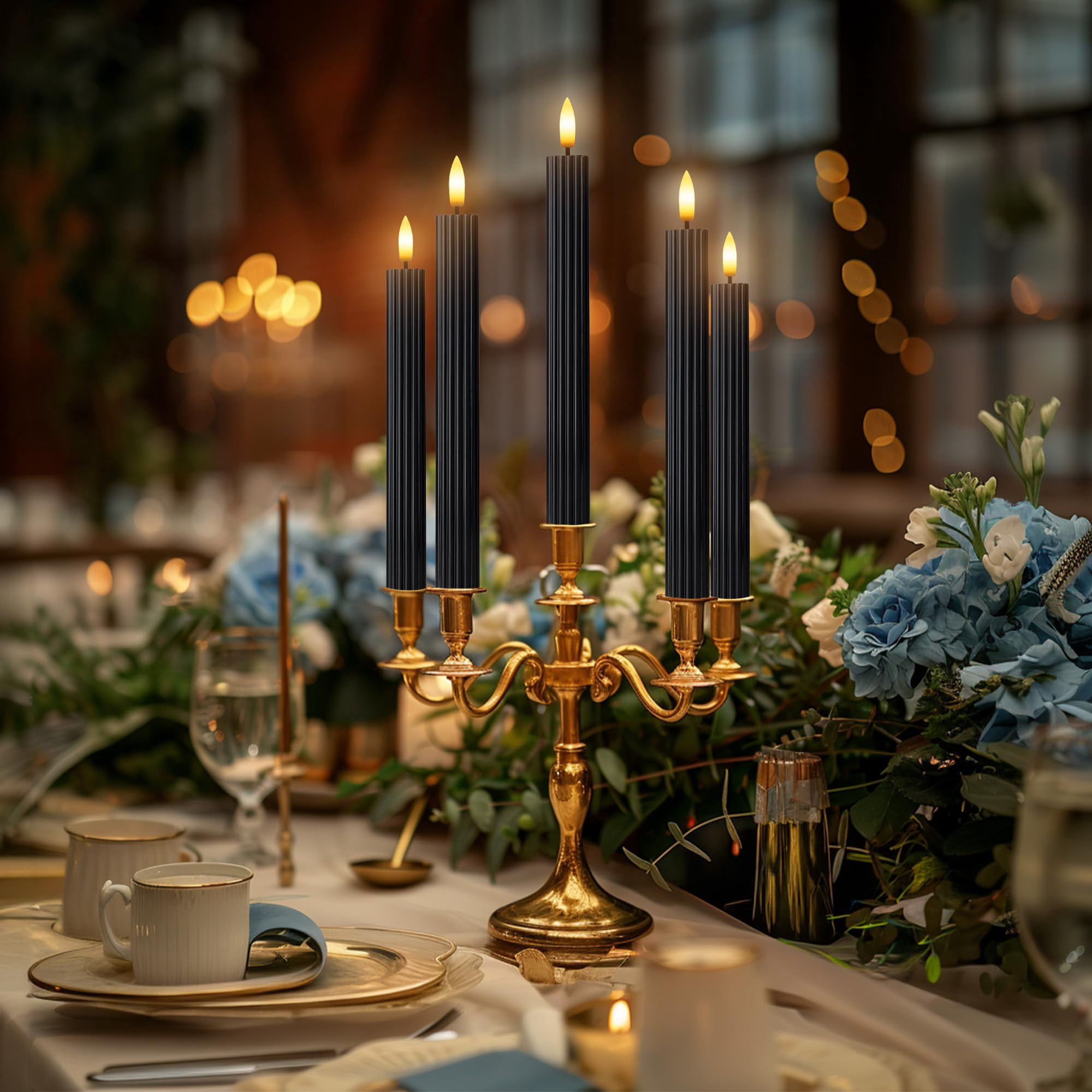 WYZworks 10" Fluted Ribbed LED Black Grooved Pillar Candles, Remote & 24h Timer Memory, On/Off Switch - Flameless Dimmable Battery Operated w/Flicker Mode, Home Wedding Decor (6 Pack)
