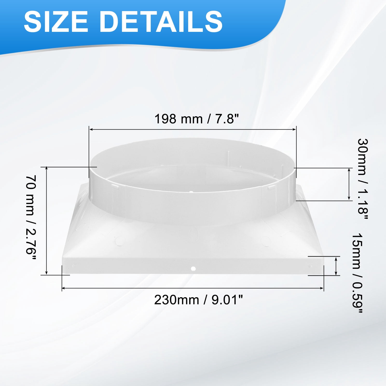 Uxcell 9" to 8" Duct Connector Flange, Plastic Square to Round Straight Dryer Vent Wall Plate for Air Heating Cooling Ventilation System HVAC Exhaust Fan, White