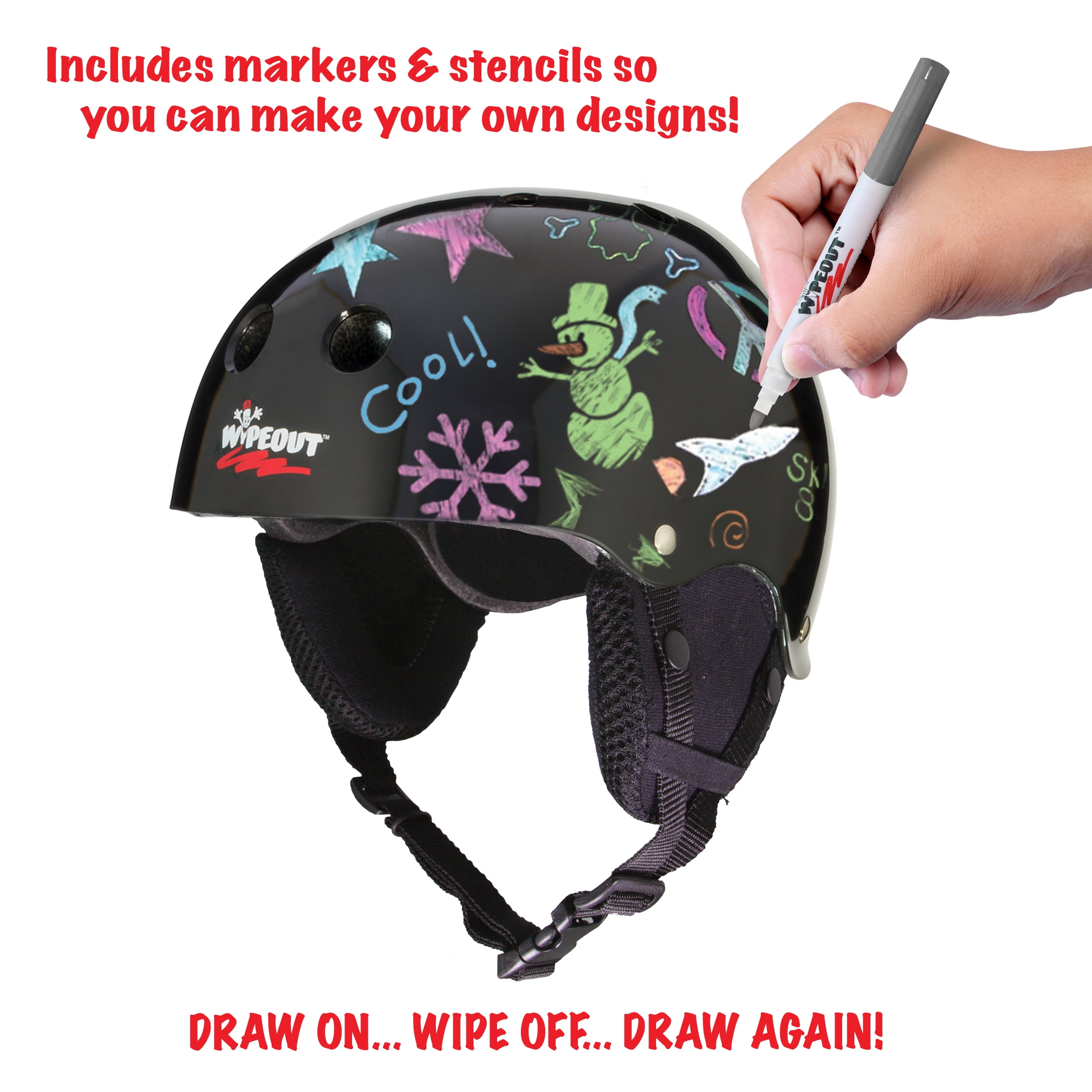 Wipeout Dry Erase Kids Helmet for Skiing and Snowboarding Black