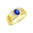 thumbnail image 3 of RYLOS Men's Rings Yellow Gold Plated Silver Classic 7X5MM Oval Gemstone &  Diamond Ring Blue Star Sapphire Birthstone Rings For Men, Silver Rings, Size 13, 3 of 7