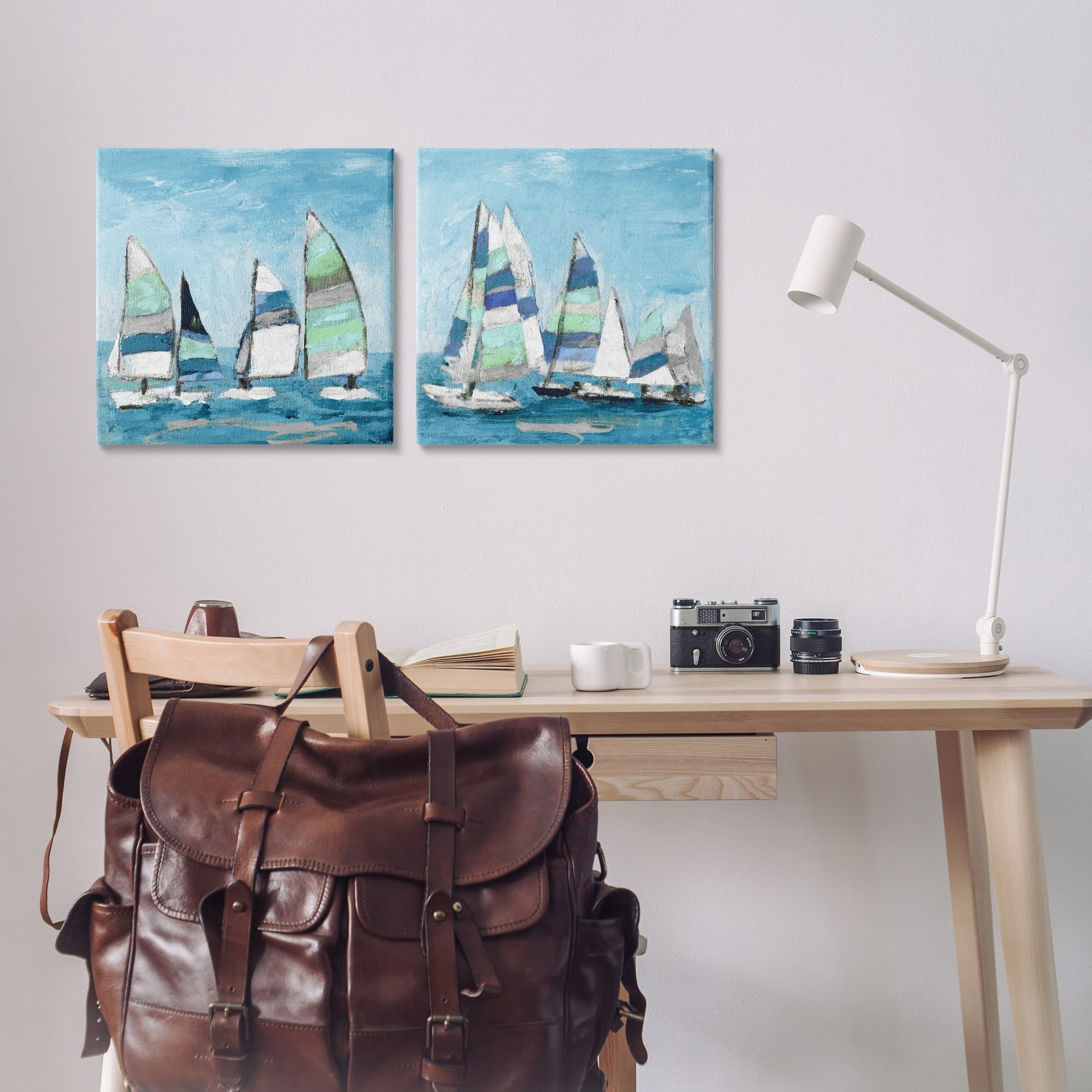 Stupell Industries Soothing Sailboats Drifting Nautical Ocean Marina Vessel Painting Gallery Wrapped Canvas Print Wall Art, Set of 2, Design by Katrina Craven