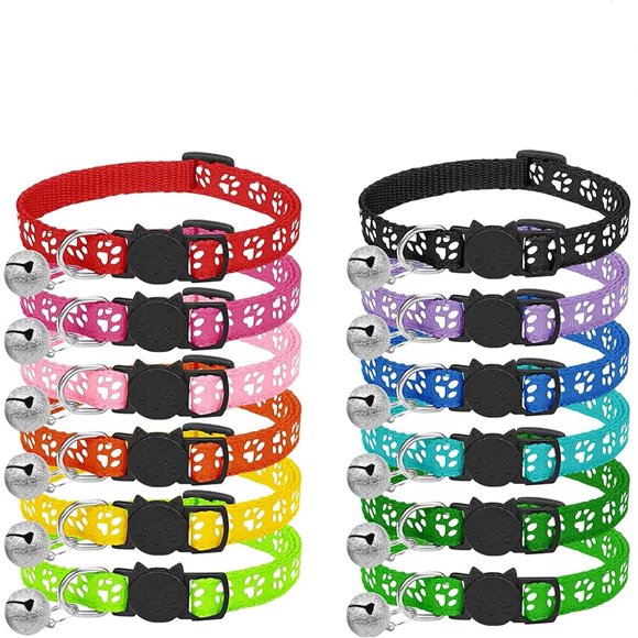 Cat Collar with Bells, Reflective Cat Collar with Safety Buckle,