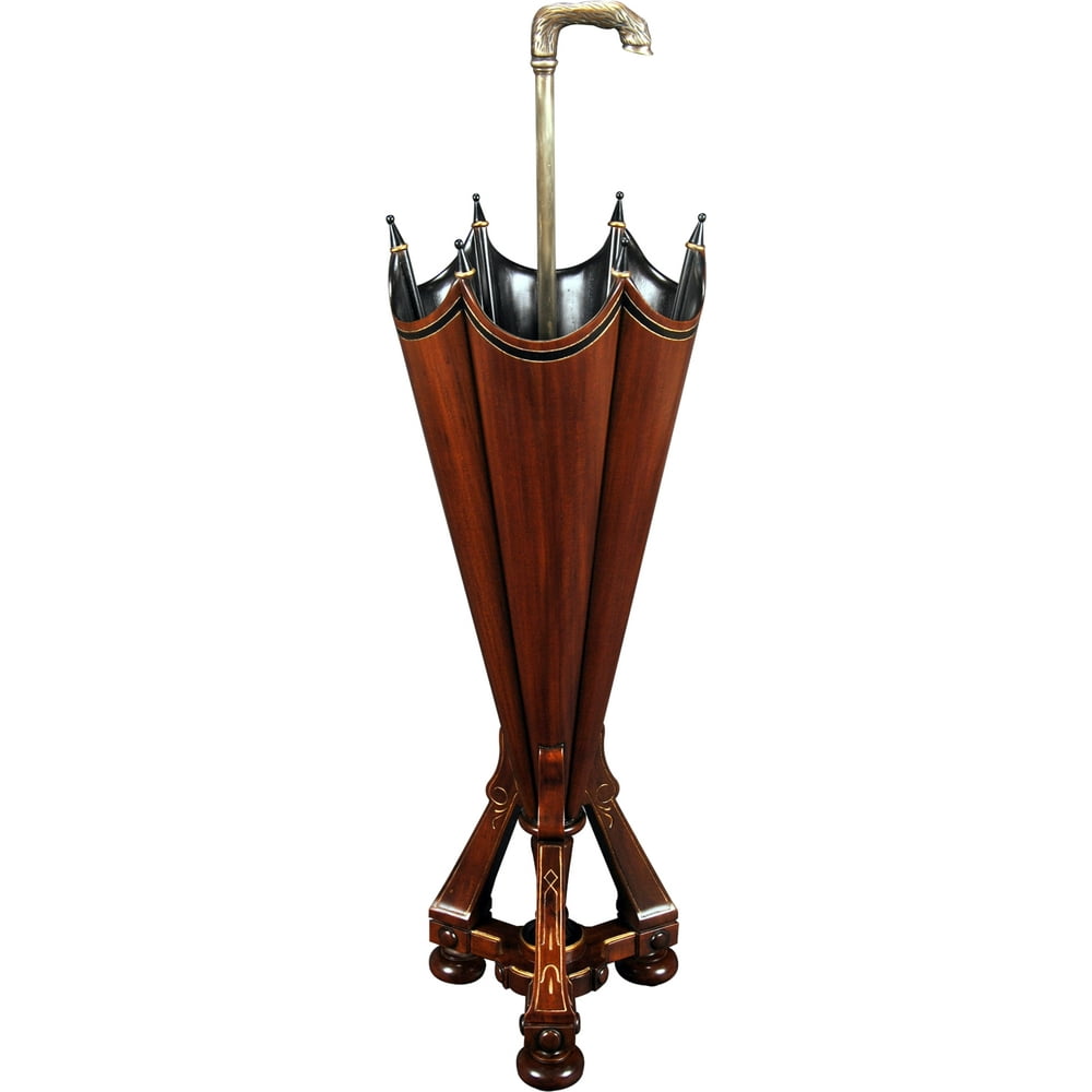 Umbrella Stand Solid Mahogany Hand Cast Brass Artisan Umbrella Shaped