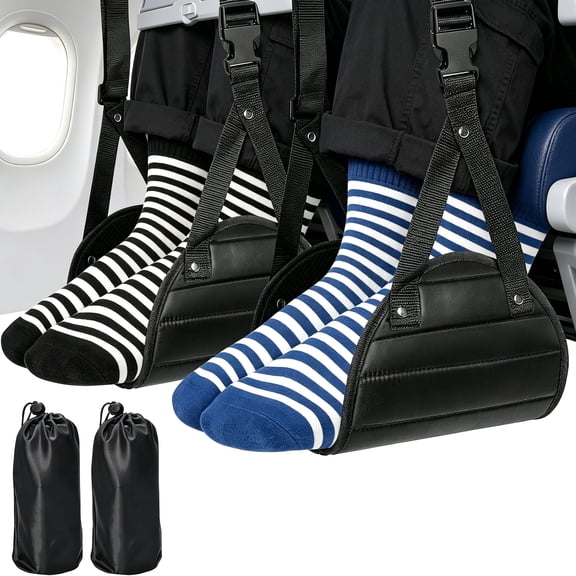 2 Pack USIONE Adjustable Memory Foam Footrest, Portable Foot Hammock for Travel, Black