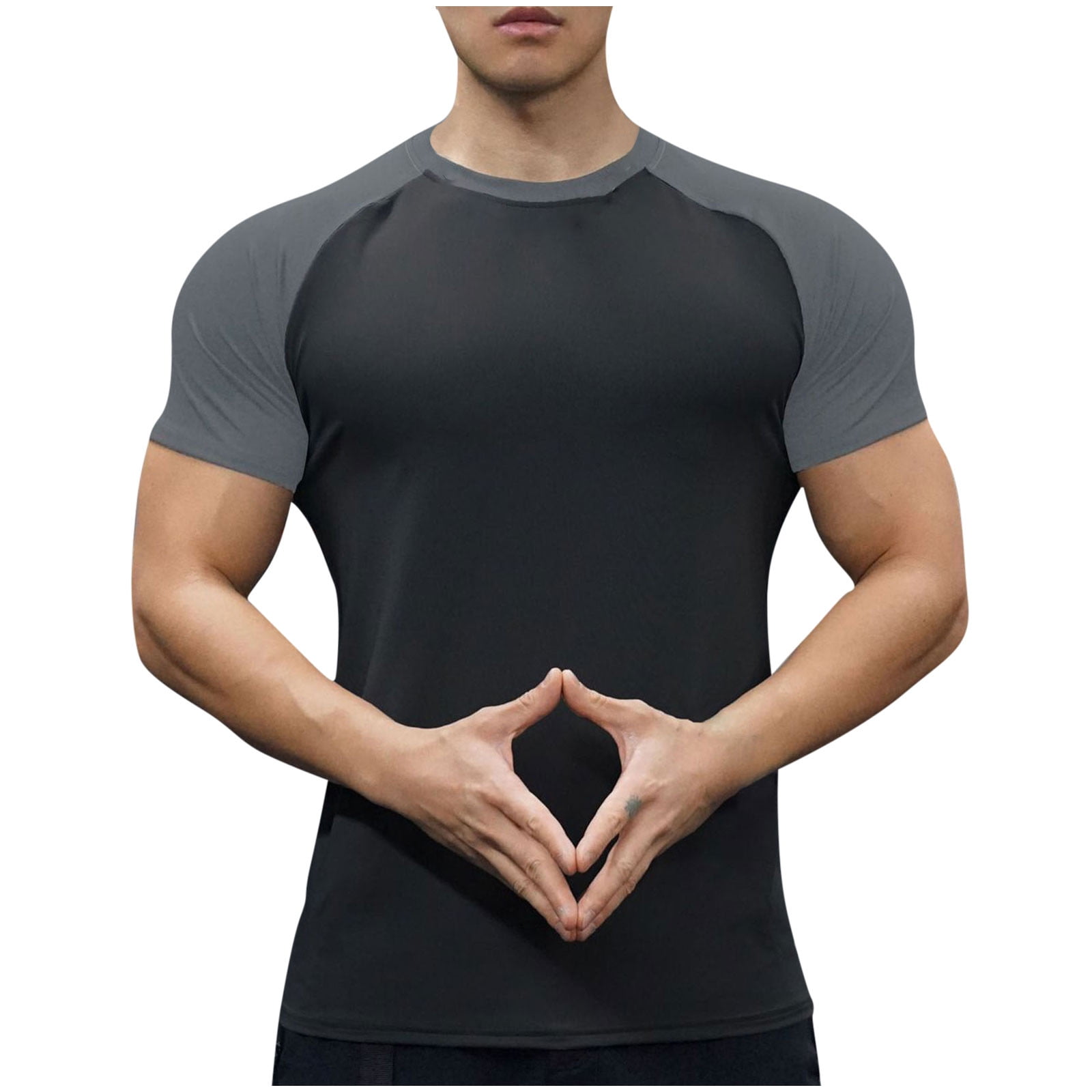 Gym Muscle Cut Raglan Shirts for Men Short Sleeve Sweat Workout T