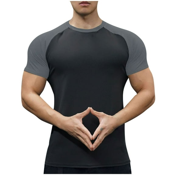 Mens Gym Shirts Qiggri Men's Casual Summer Short Sleeved Solid Color Round Neck Fitness Blouses Shirts Running Shirts For Men