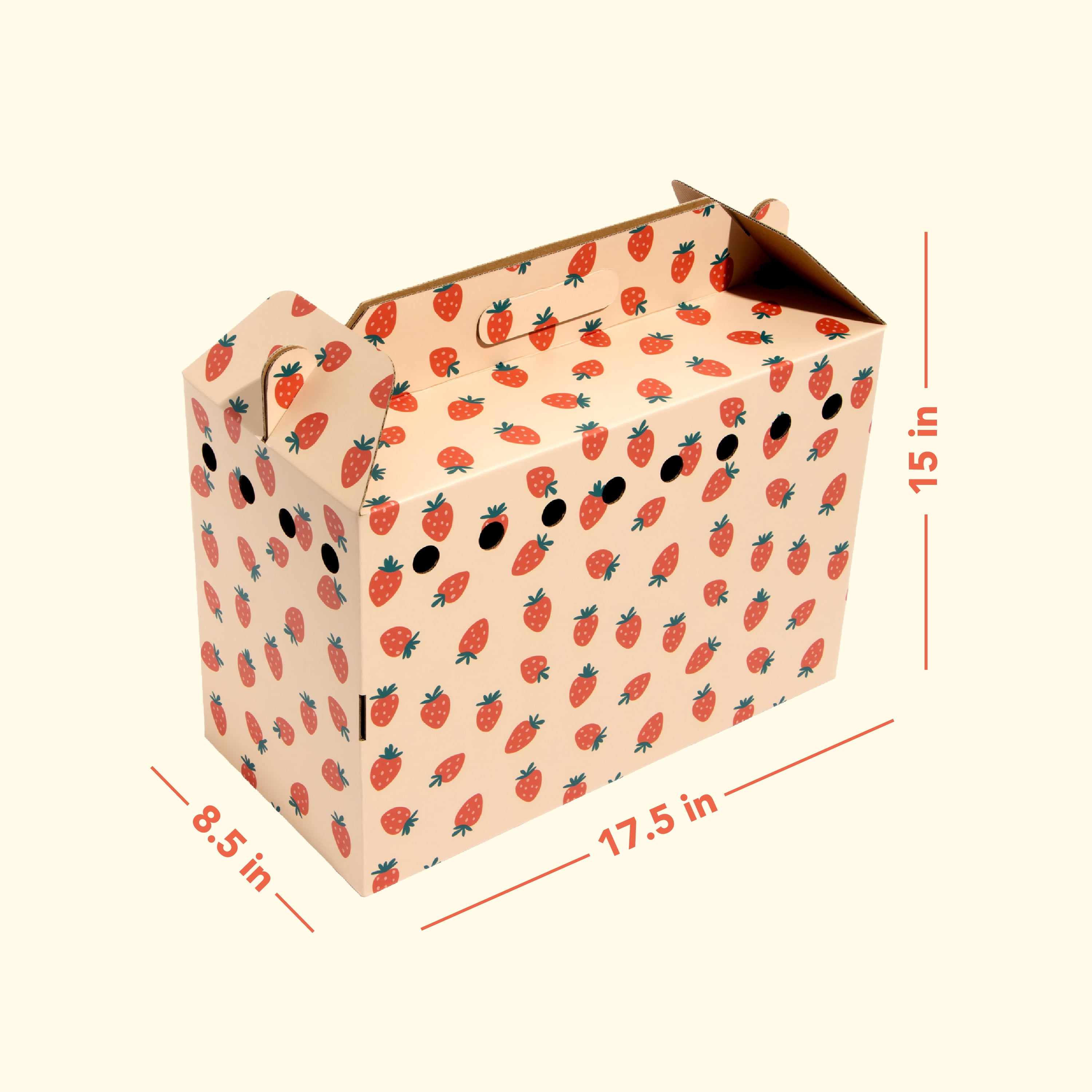 Oodles Ventilated Cardboard Small Animal Carrier with Handle, Pink Fresh Strawberry Print, 3-pack