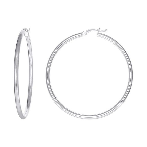 925 Sterling Silver Womens Classic Hoop Earrings 50 X 2.5mm Hoop Earring for Women - 6.2 Grams