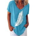 thumbnail image 1 of Pompotops Mode T-shirt Décontracté à Manches Courtes Col en V pour Femmes Été, 1 of 7