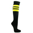 thumbnail image 4 of Couver Unisex Black Triple Stripe Baseball Softball Knee High Socks, Bright Yellow, Medium, 4 of 7