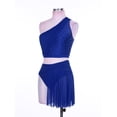 thumbnail image 4 of Yartina Robe Moderne Lyrique avec Strass pour Femmes, Robe Courte à une Épaule avec Jupe en Maille Bleue TG, 4 of 7