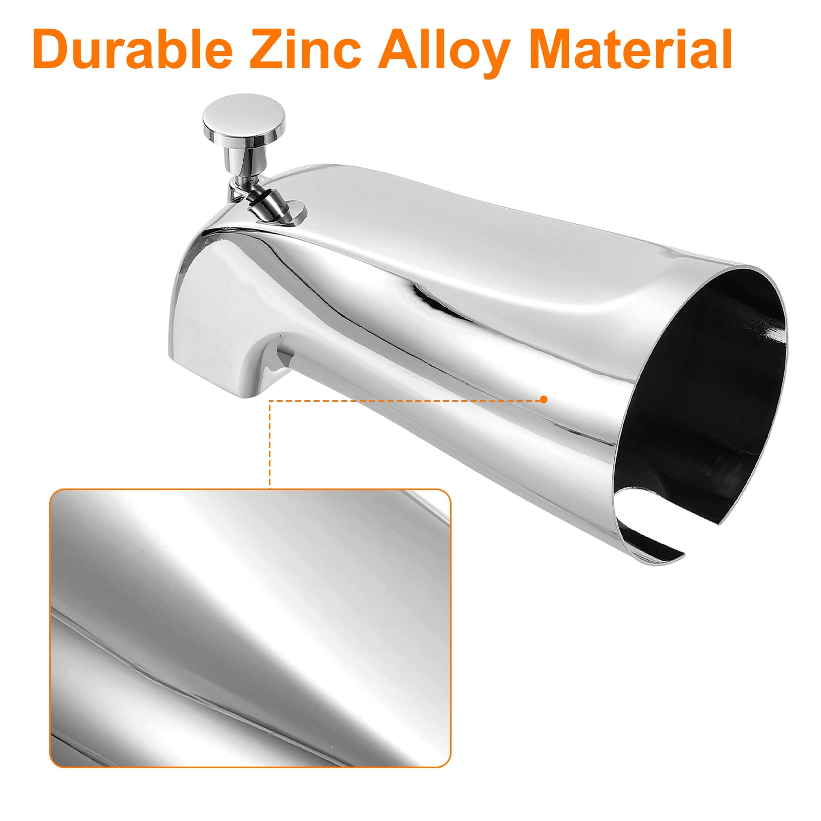 Uxcell Slip on Diverter Tub Spout, Zinc Alloy Bath Spout Bathtub Faucet with Pull-Up Diverter Faucet Cover for 1/2 Inch Water Tub for Bathroom Kitchen, Silver