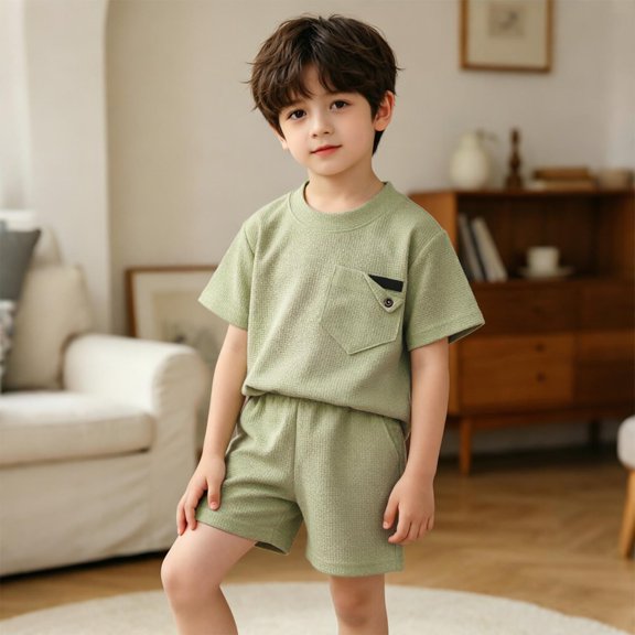 MEZZALL Child Girls Summer Short Sleeve Knit Outfit Sets Two Piece Casual Sporty Tracksuit For Toddler Kids Lightweight Breathable Fashion Clothes Sets Round Neck Versatile Clothing Sets