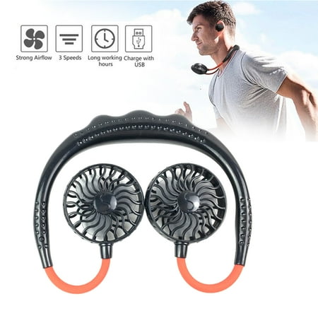 Home Office USB Rechargeable Wearable Fans Sports Dual-Head Mini Portable Handsfree Neckband (Best Fan For The Money)