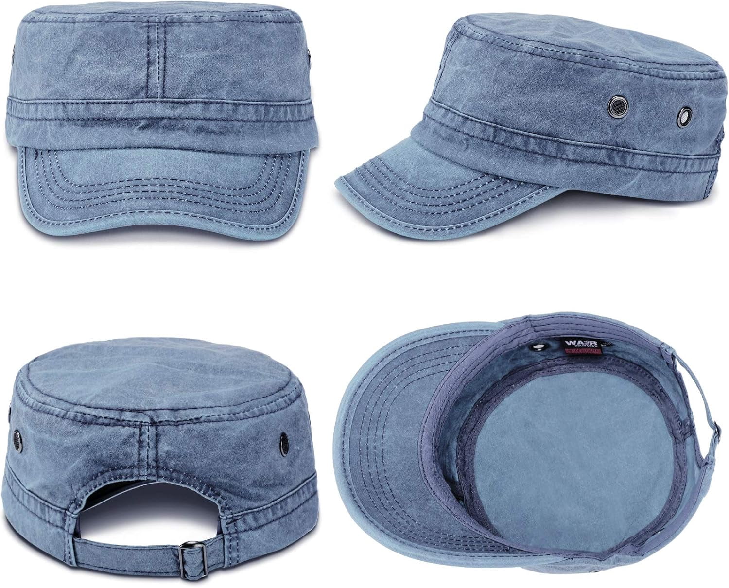 DOVACKA 3 Pieces Cadet Army Cotton Caps Washed Military for Flat Top Caps Adjustable Military Style Hat Unisex