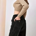 thumbnail image 5 of ibiyuan Corduroy Pants Women Wide Leg Corduroy Pants for Women Casual Work Pants Straight Leg Elastic Waist Solid Color Harem Pants with Pockets,Black, 5 of 6