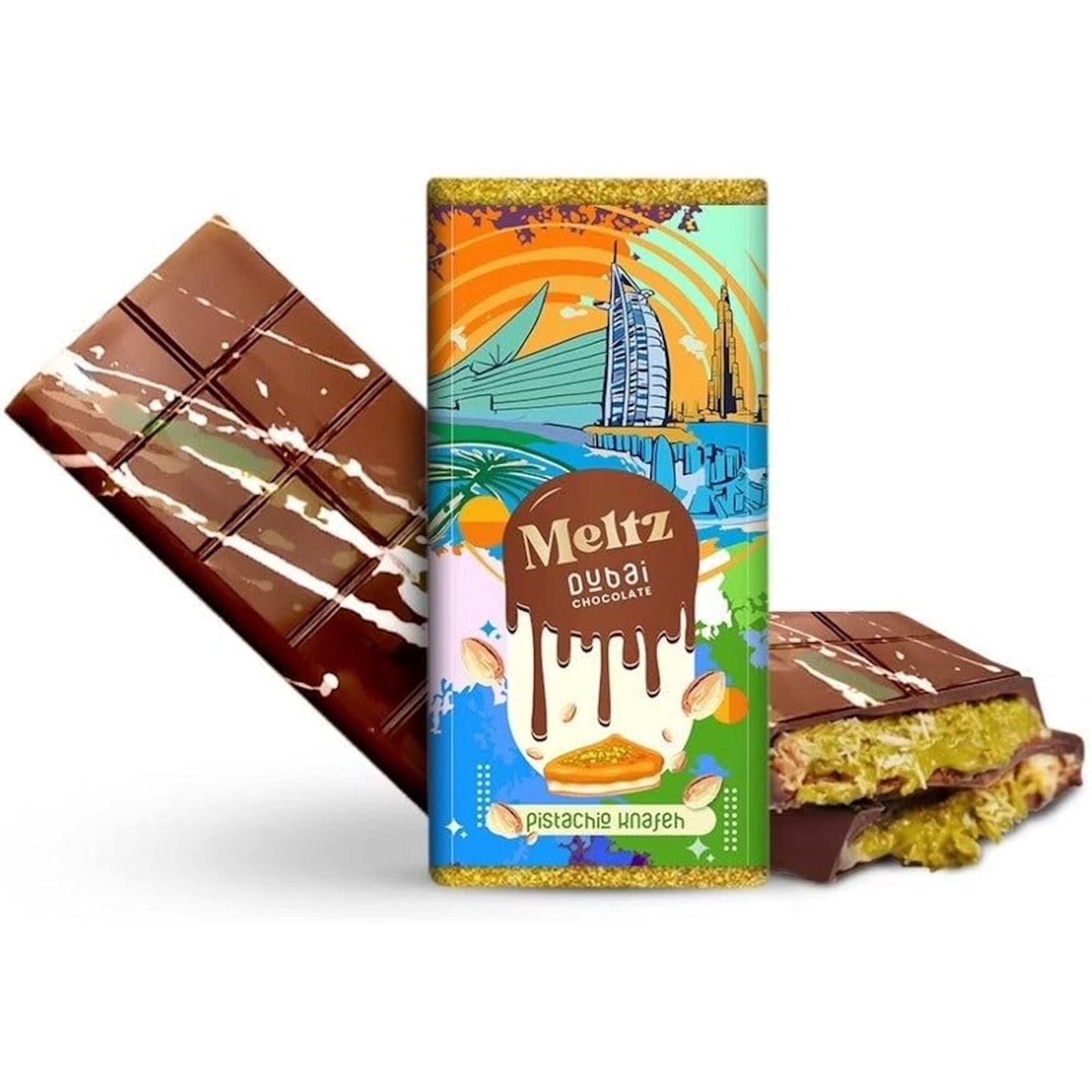 菓子 Dubai Chocolate Meltz Pistachio Knafeh Dubai Chocolate Bar (UAE) 192g - Walmart.ca