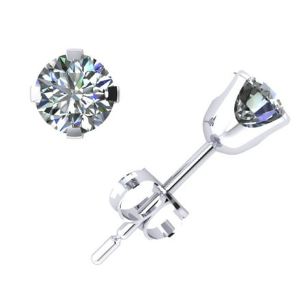 - Genuine 0.40Carat Round Cut Diamond Stud Earrings 14k White Gold Prong Push Back G SI1
