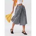thumbnail image 4 of Black Gingham Midi Skirt Elastic Waist Wide Leg Pleated Casual, 4 of 6